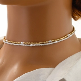 Wholesale 2 pcs/ Set  Imitation Pearl Beaded Collar Necklace