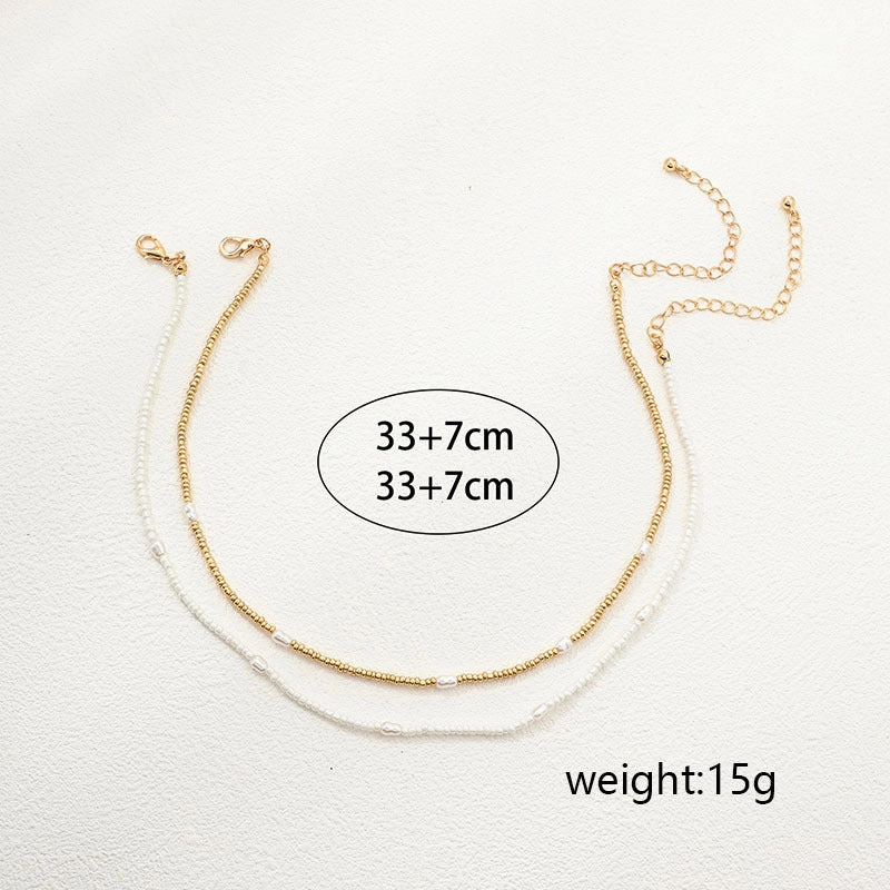 Wholesale 2 pcs/ Set  Imitation Pearl Beaded Collar Necklace