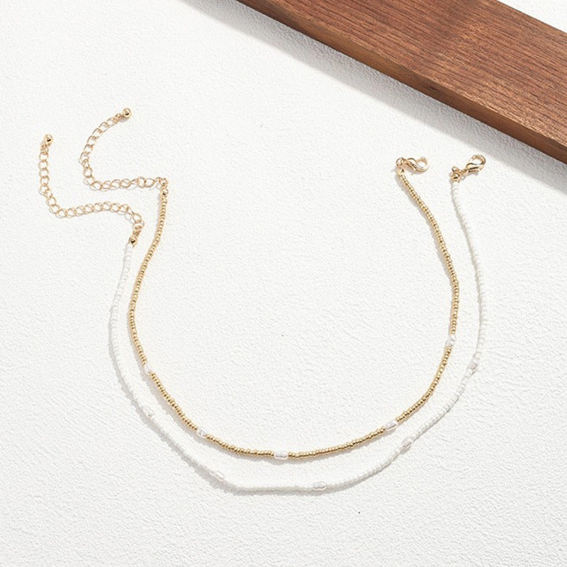 Wholesale 2 pcs/ Set  Imitation Pearl Beaded Collar Necklace