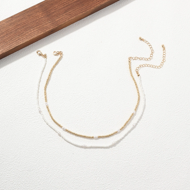 Wholesale 2 pcs/ Set  Imitation Pearl Beaded Collar Necklace