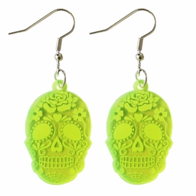 Wholesale 2pairs/pack Acrylic Halloween Wine Glass Skeleton Cat Fluorescent Green Earrings