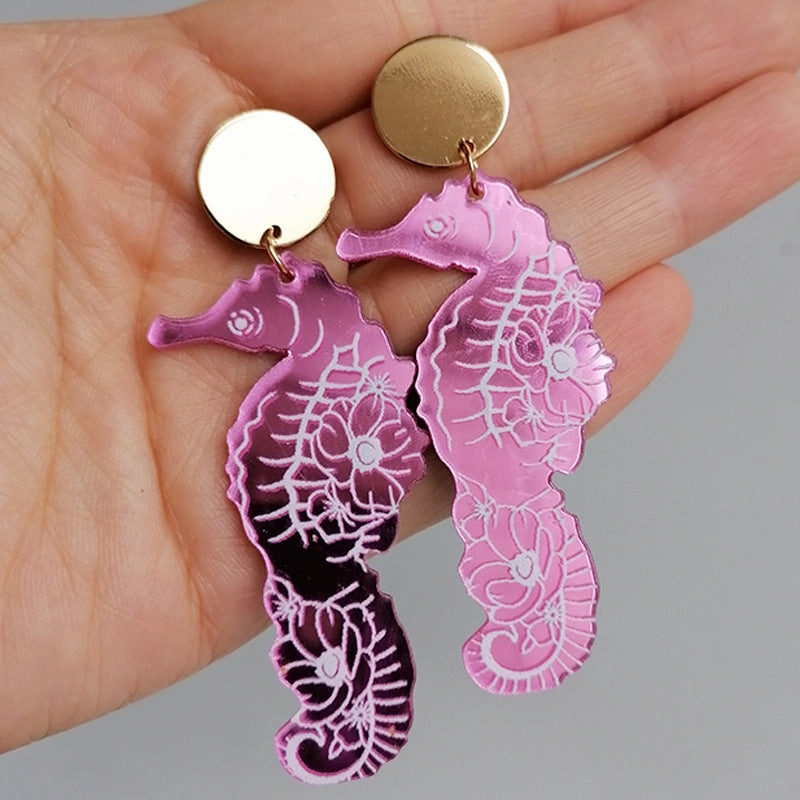 Wholesale 2pairs/pack Acrylic Summer Mirror Ocean Seahorse Earrings