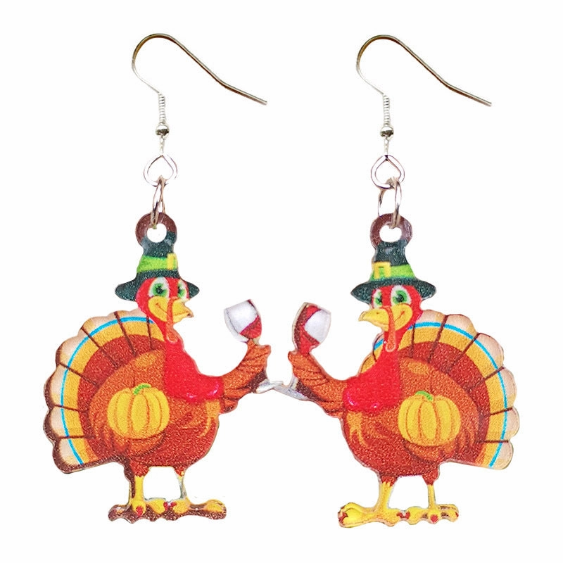 Wholesale 2pairs/pack Acrylic Thanksgiving Turkey Pumpkin Earrings