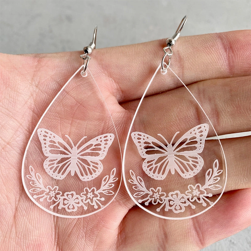 Wholesale 2pairs/pack Acrylic Transparent Water Drop Bee Butterfly Earrings
