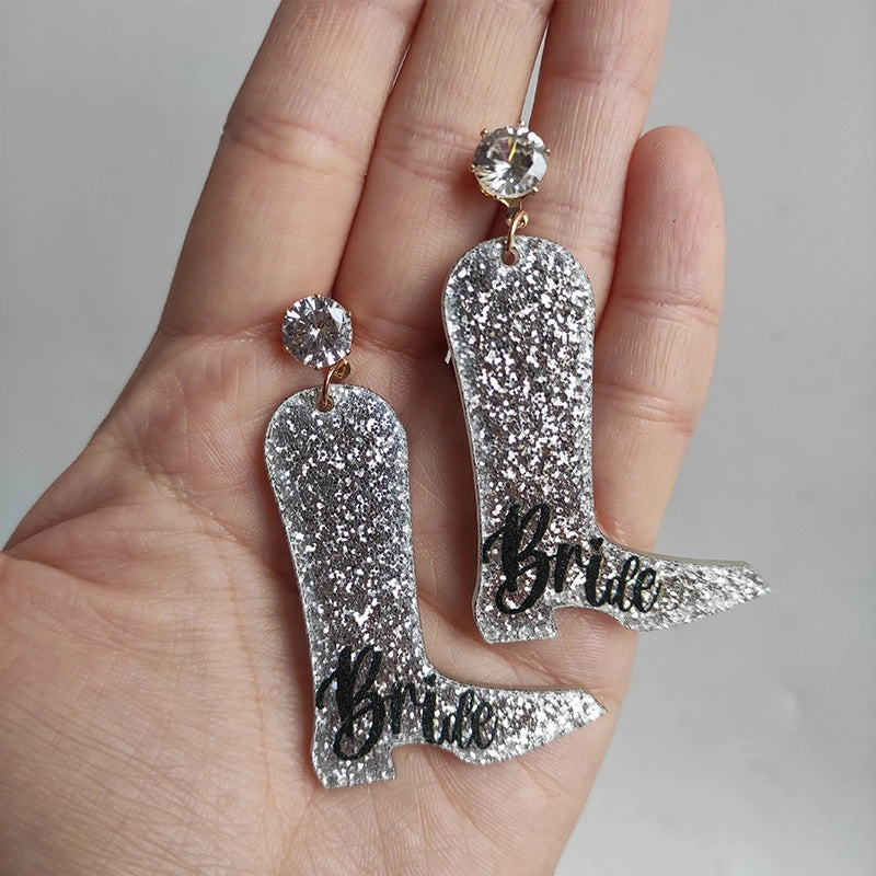 Wholesale 2pairs/pack Acrylic Zircon Shiny Boots Earrings