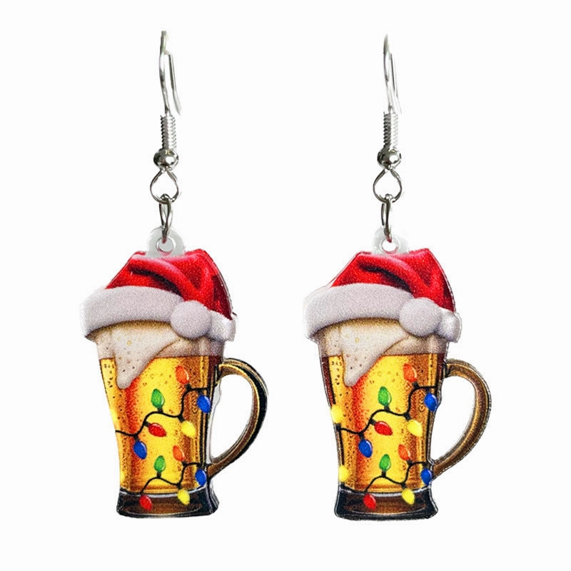 Wholesale 2pairs/pack Christmas Acrylic Red Wine Beer Party Santa Hat Lightning Boots Earrings
