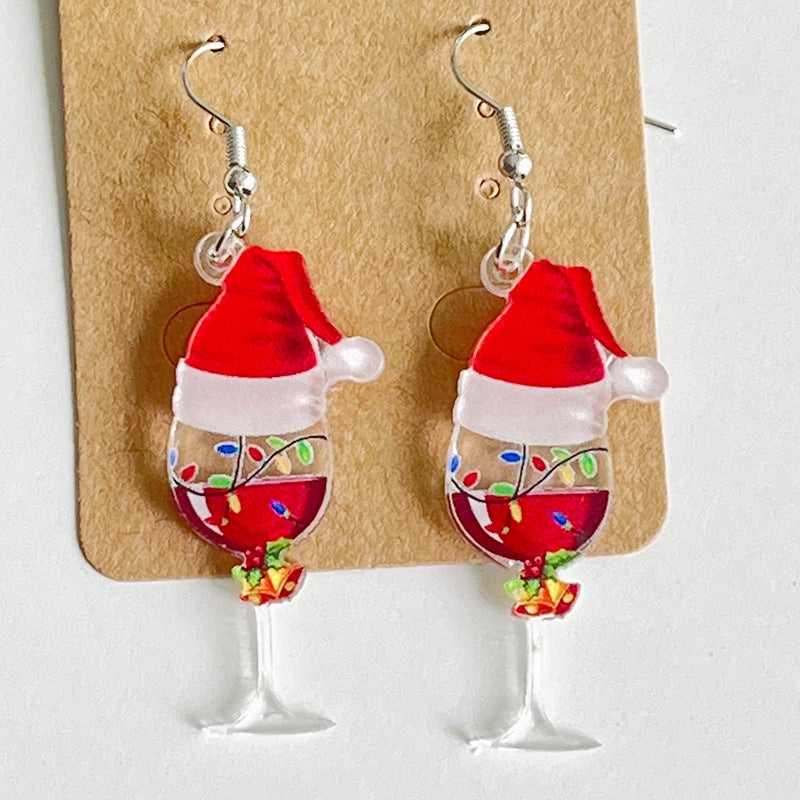 Wholesale 2pairs/pack Christmas Acrylic Red Wine Beer Party Santa Hat Lightning Boots Earrings