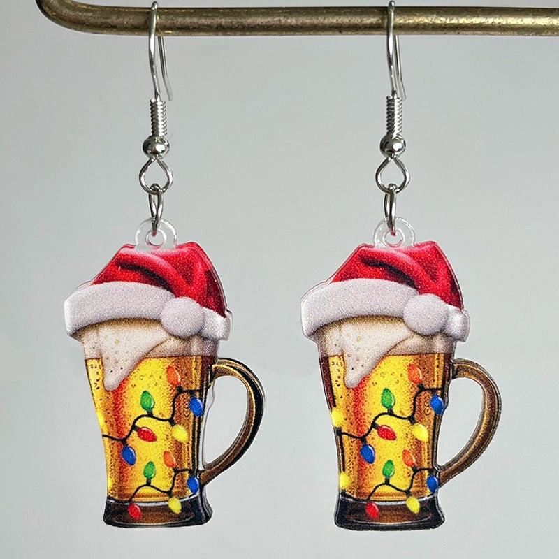 Wholesale 2pairs/pack Christmas Acrylic Red Wine Beer Party Santa Hat Lightning Boots Earrings
