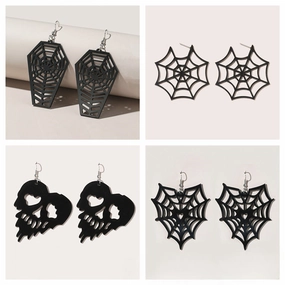 Wholesale 2pairs/pack Halloween Spider Web Punk Style Acrylic Earrings