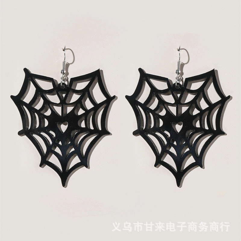 Wholesale 2pairs/pack Halloween Spider Web Punk Style Acrylic Earrings