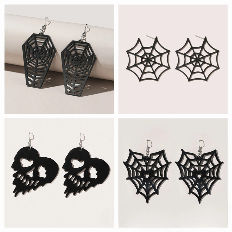 Wholesale 2pairs/pack Halloween Spider Web Punk Style Acrylic Earrings