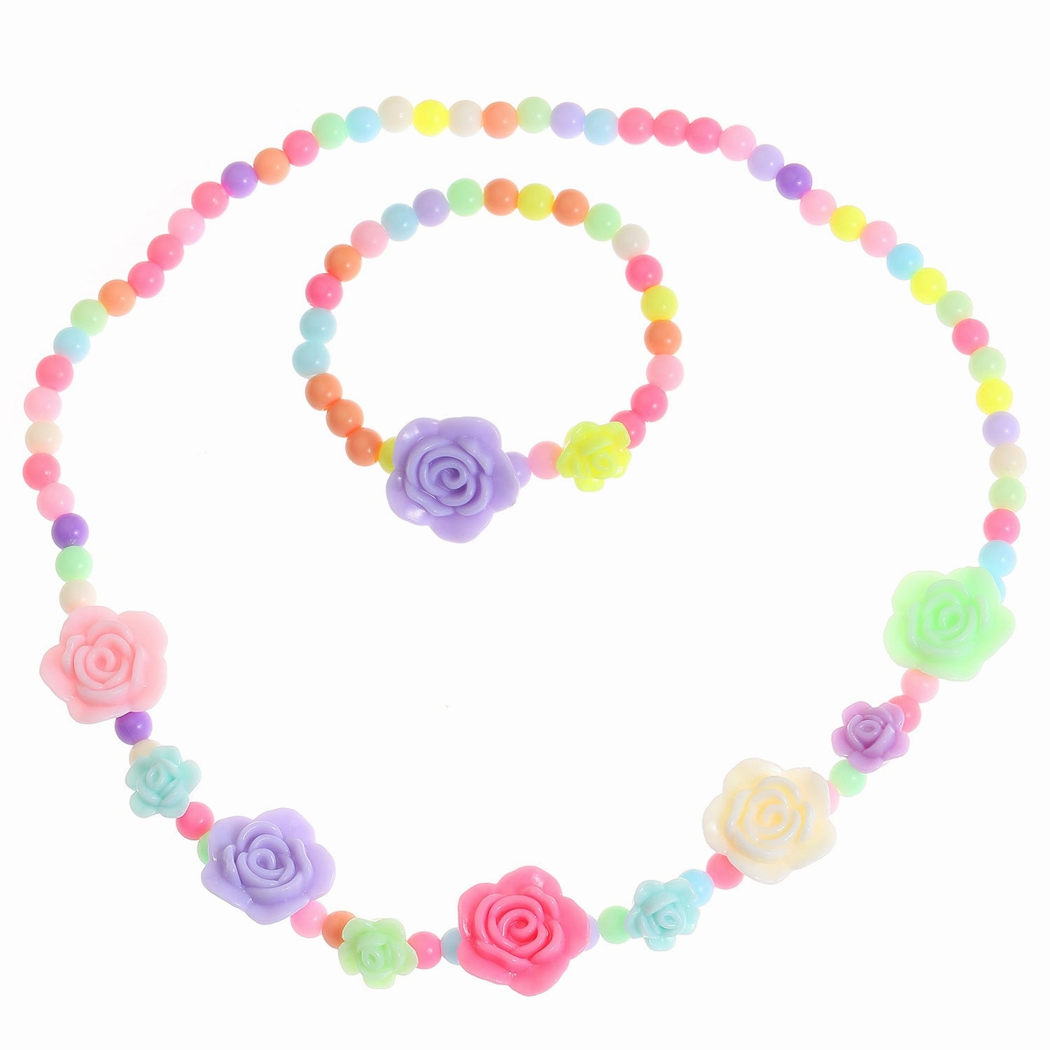 Wholesale 2pcs Cute Candy Color Love Flower Dopamine Necklace Bracelet