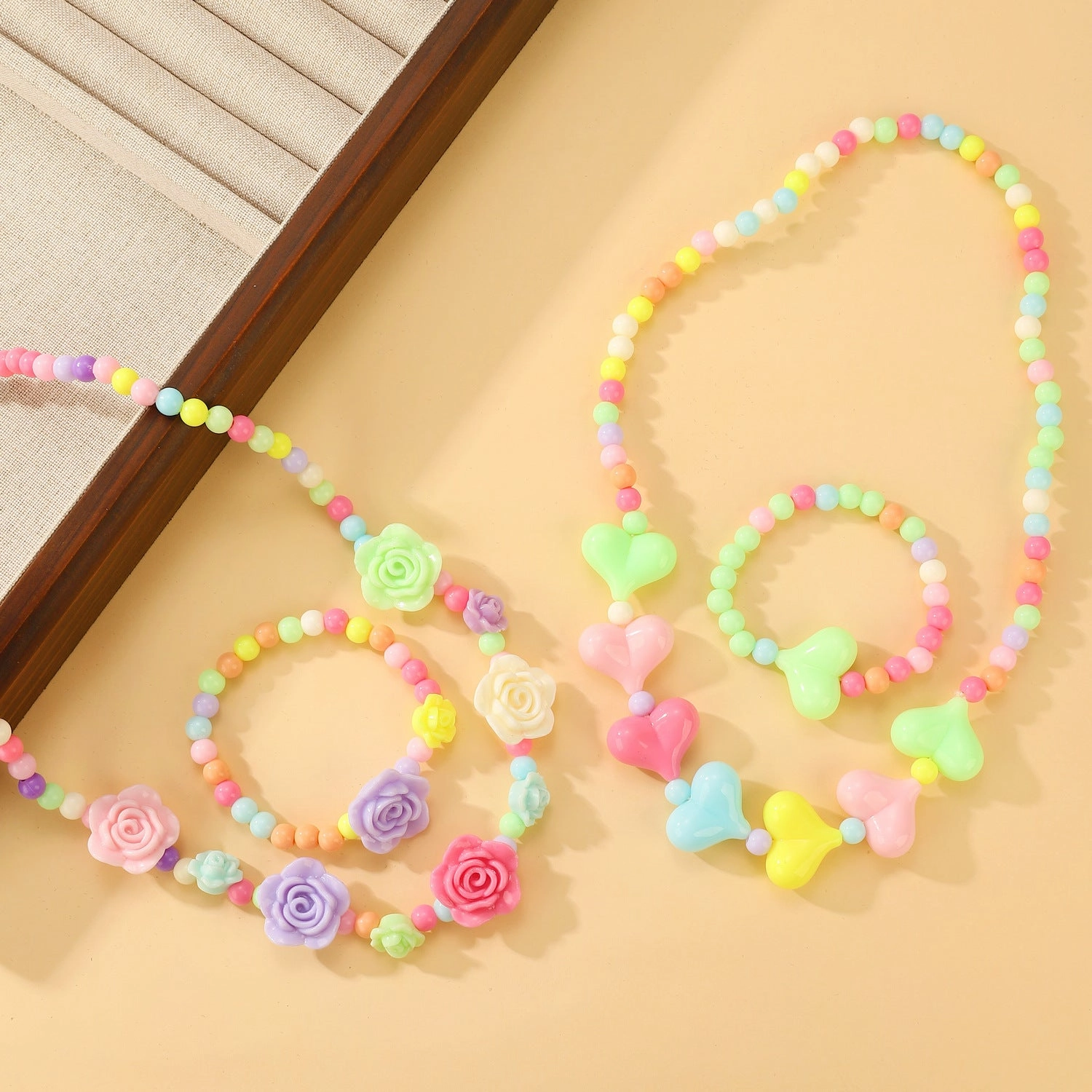 Wholesale 2pcs Cute Candy Color Love Flower Dopamine Necklace Bracelet