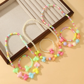 Wholesale 2pcs Cute Candy Color Love Flower Dopamine Necklace Bracelet