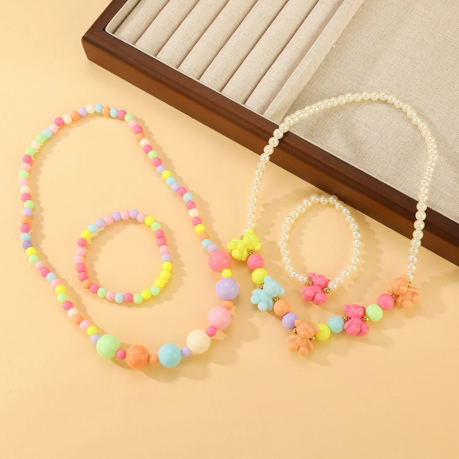 Wholesale 2pcs Cute Candy Color Love Flower Dopamine Necklace Bracelet