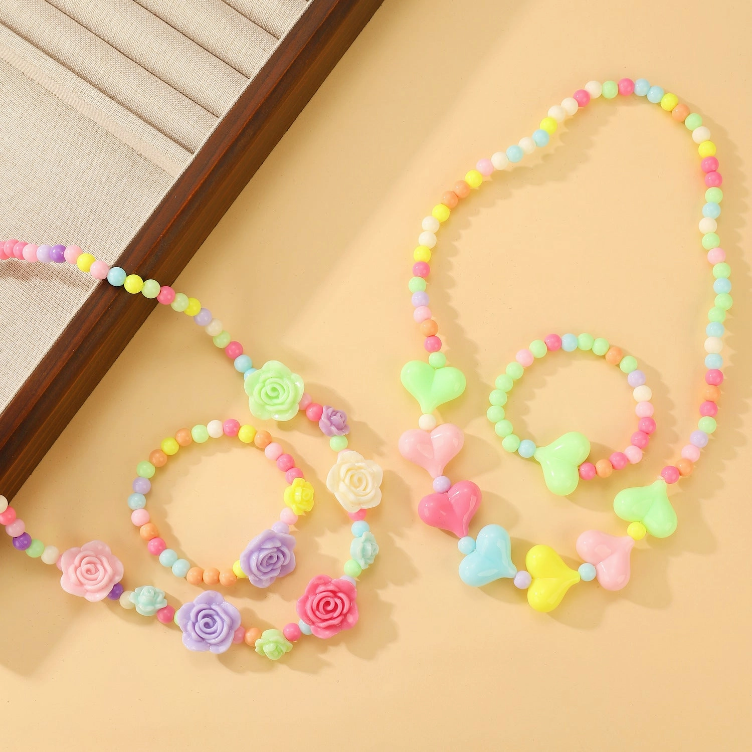 Wholesale 2pcs Cute Candy Color Love Flower Dopamine Necklace Bracelet