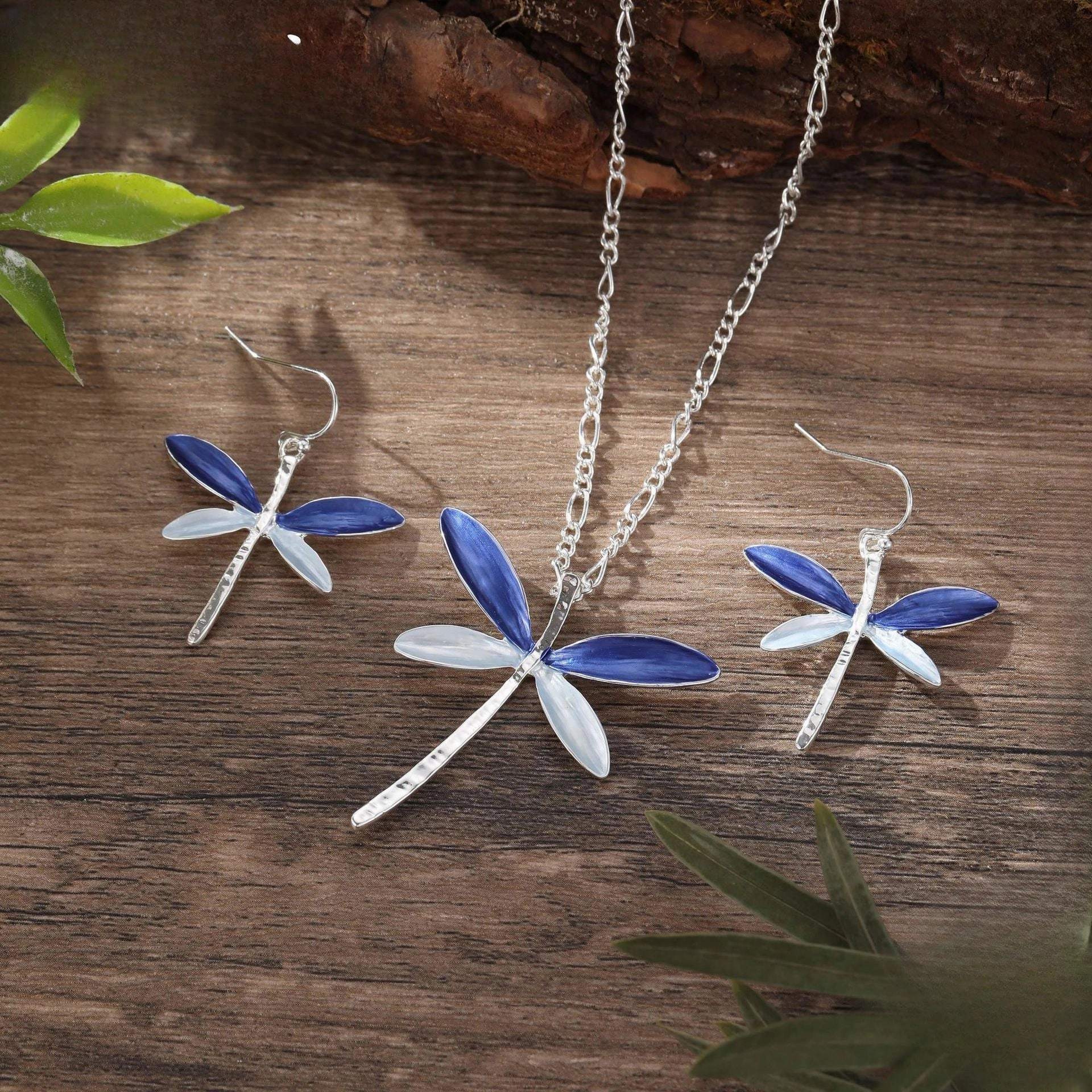 Wholesale 2pcs New Colorful Painting Oil Dragonfly Stud Earring Pendant Beautiful and Versatile Necklace Set