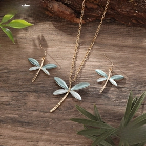 Wholesale 2pcs New Colorful Painting Oil Dragonfly Stud Earring Pendant Beautiful and Versatile Necklace Set