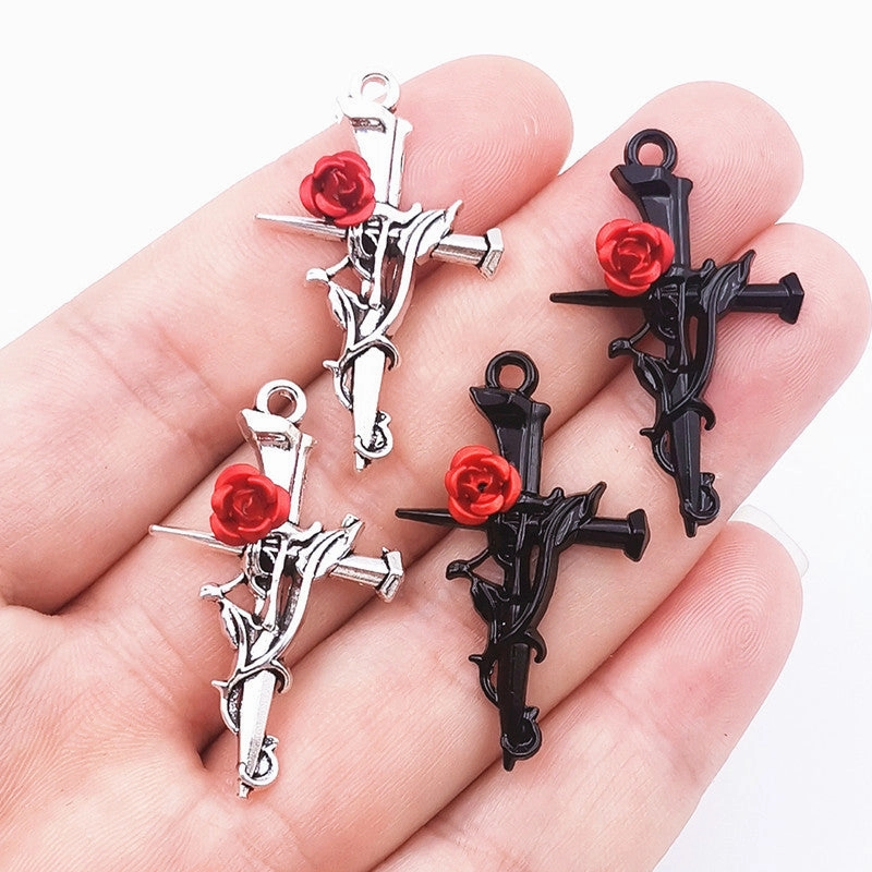Wholesale 30PCS New Thorn Rose Cross DIY Zinc Alloy Pendant