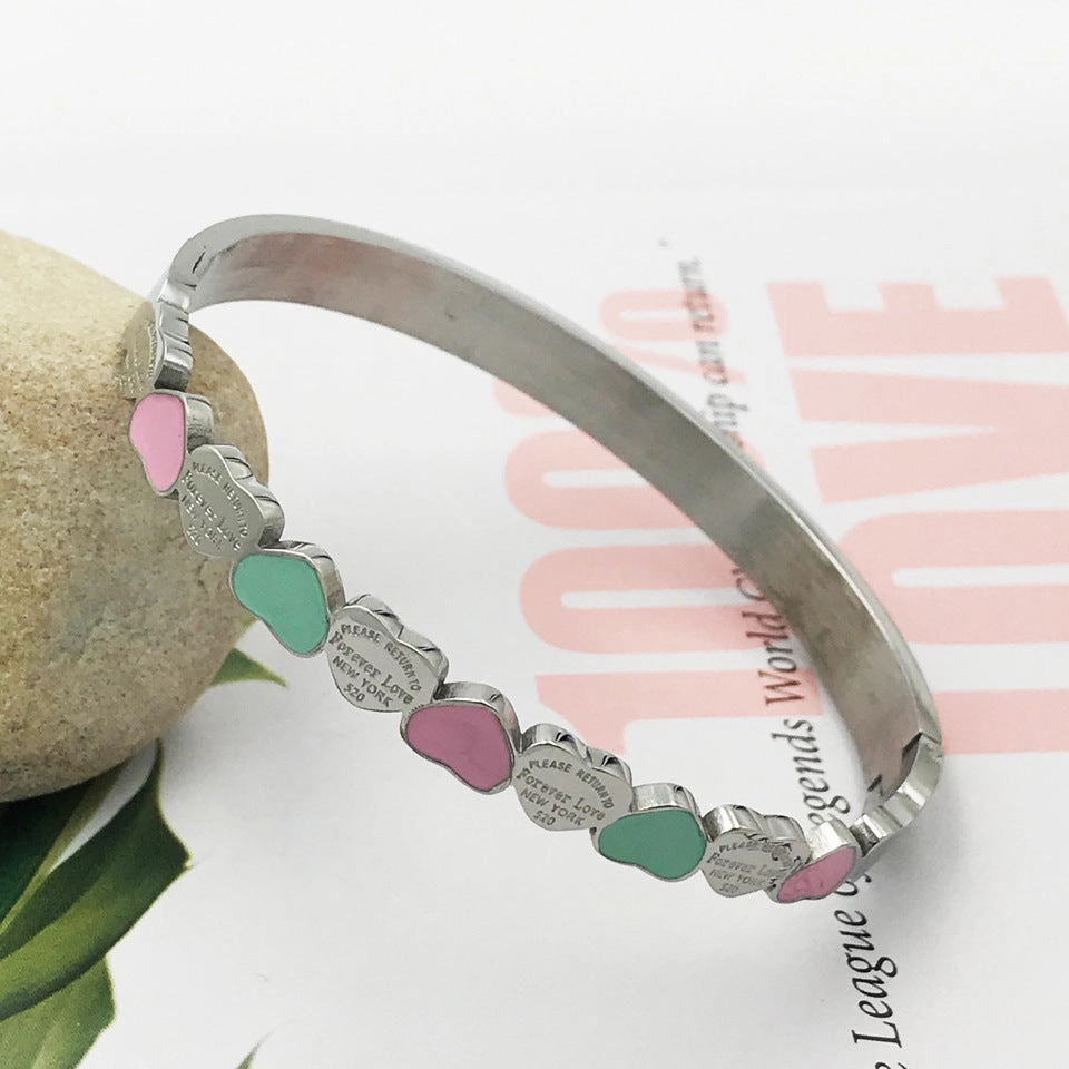 Wholesale 3 Colors Heart Stainless Steel Gold Plated Bracelet