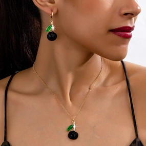 Wholesale 3 pcs/set Fashion Elegant Luxury Rhinestone Cherry Necklace Earrings