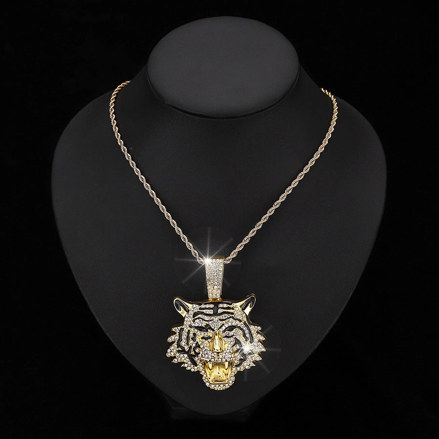 Wholesale 3D Diamond Tiger Pendant Hip-hop Men's Cuban Necklace