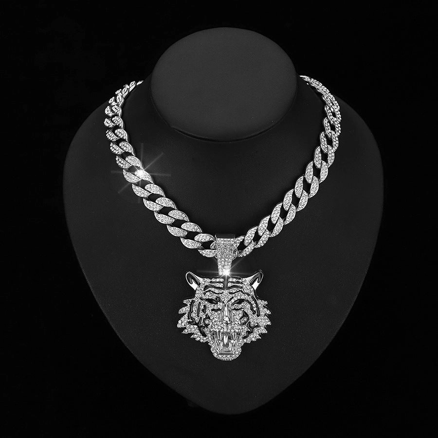 Wholesale 3D Diamond Tiger Pendant Hip-hop Men's Cuban Necklace