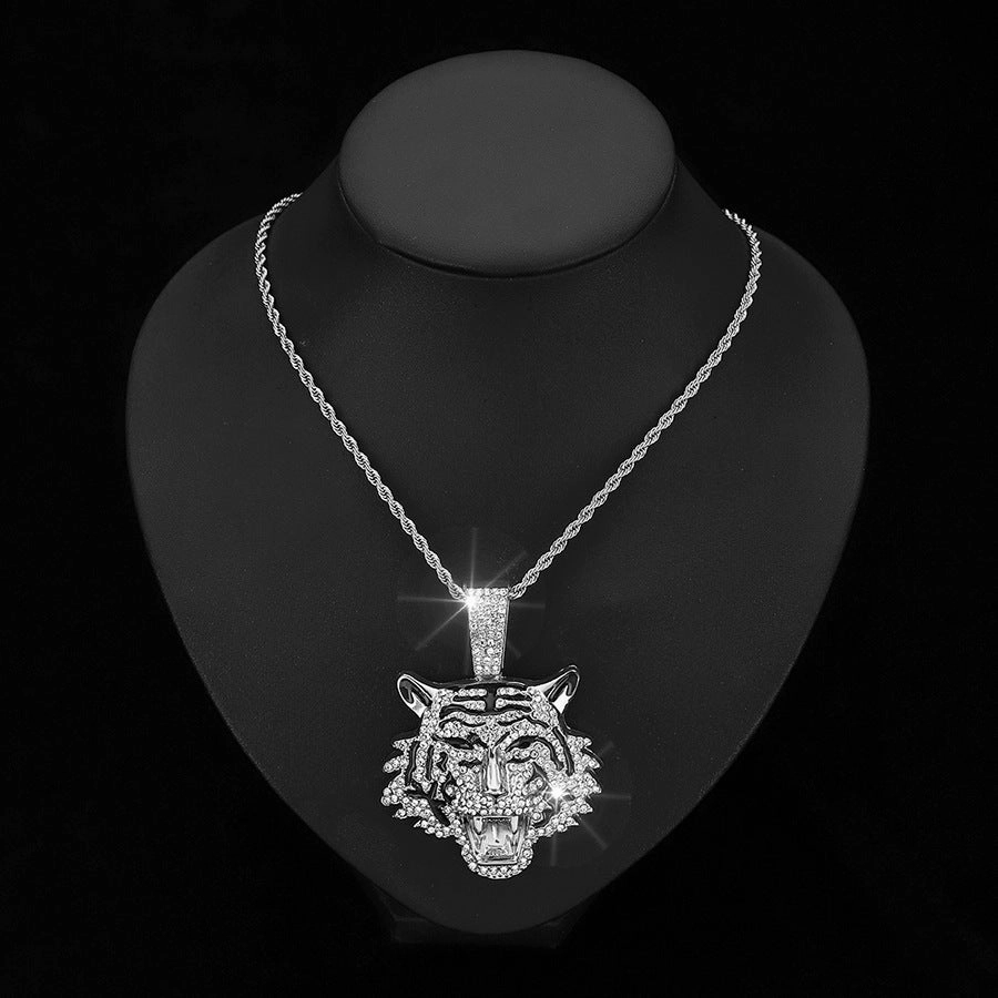 Wholesale 3D Diamond Tiger Pendant Hip-hop Men's Cuban Necklace