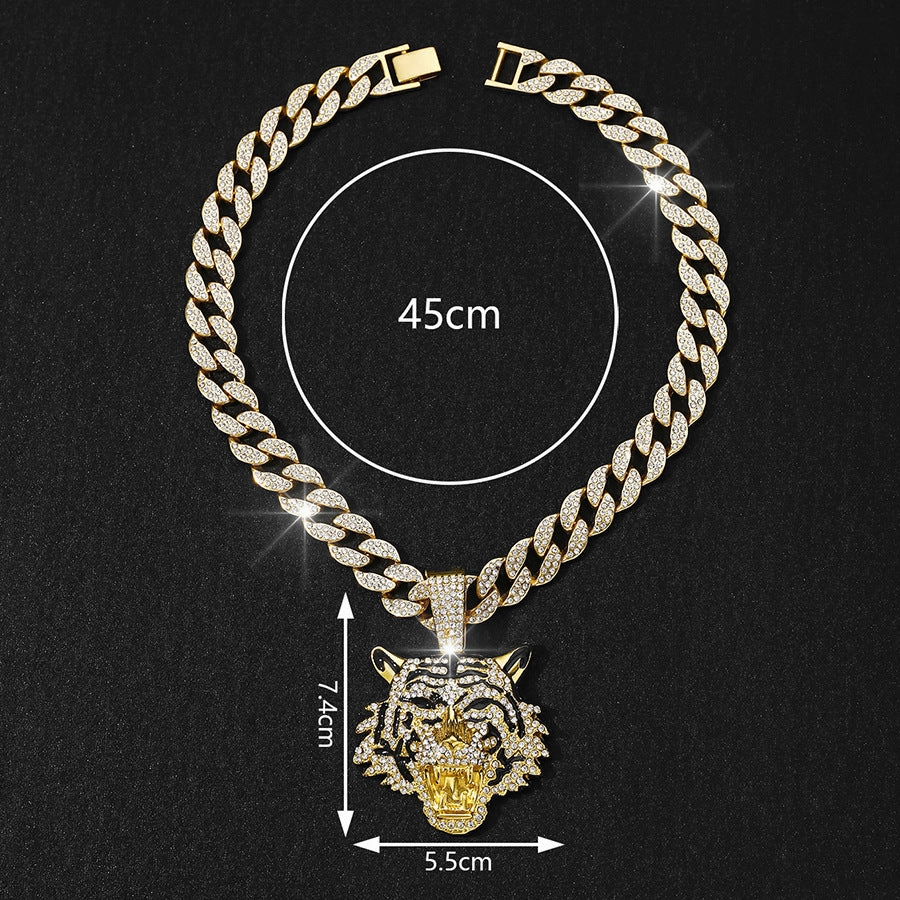 Wholesale 3D Diamond Tiger Pendant Hip-hop Men's Cuban Necklace