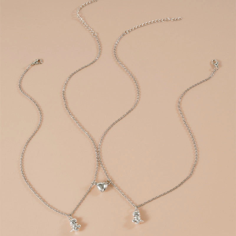 Wholesale 3D Dinosaur Heart Alloy Necklaces Set