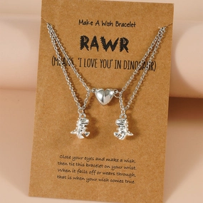 Wholesale 3D Dinosaur Heart Alloy Necklaces Set