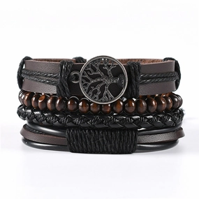 Wholesale 3PCS Hand Woven Hand Cowhide Bracelet