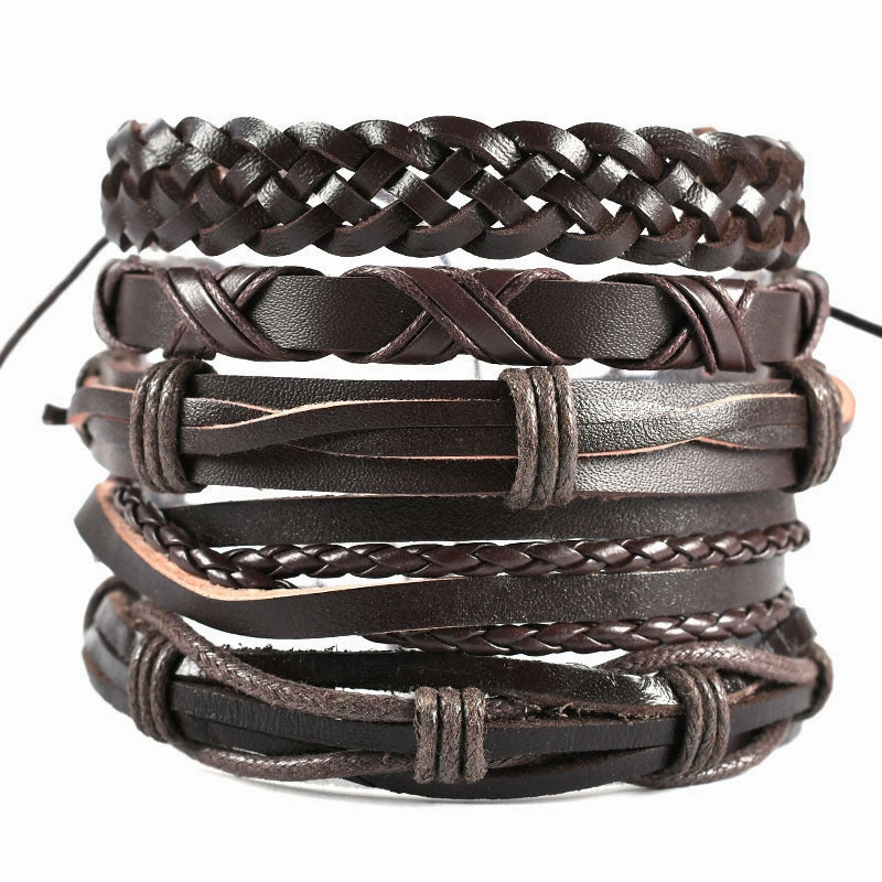 Wholesale 3PCS Leather Handwoven Men's Bracelets