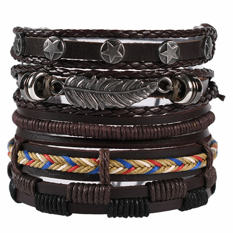 Wholesale 3PCS Leather Handwoven Men's Bracelets