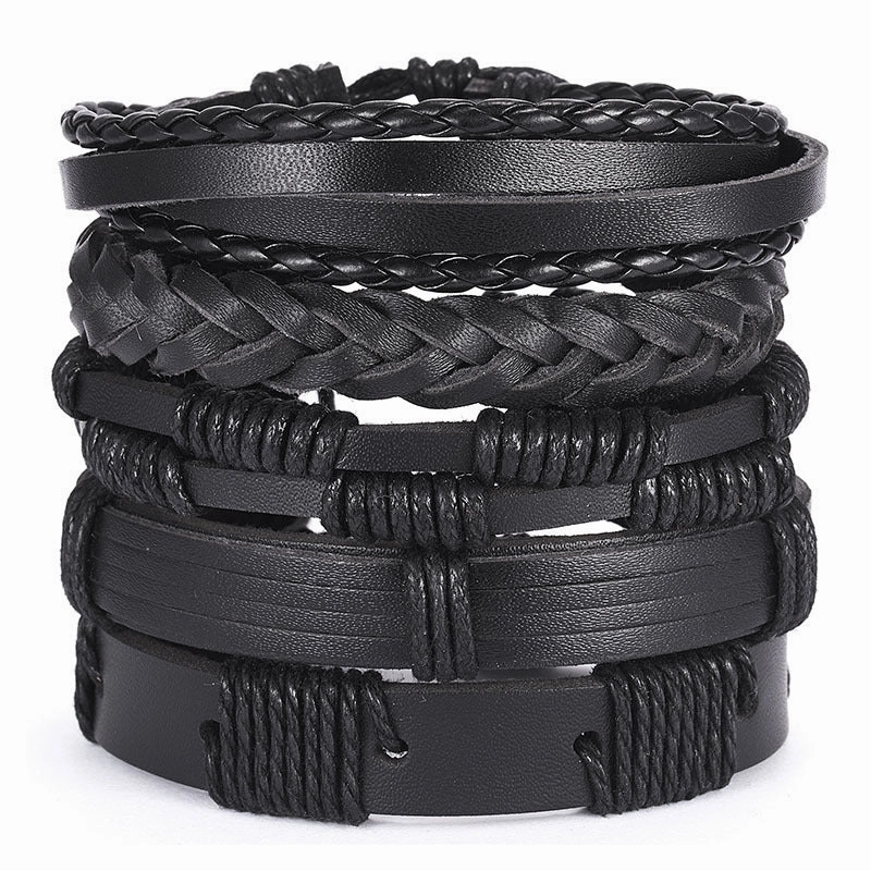Wholesale 3PCS Leather Handwoven Men's Bracelets