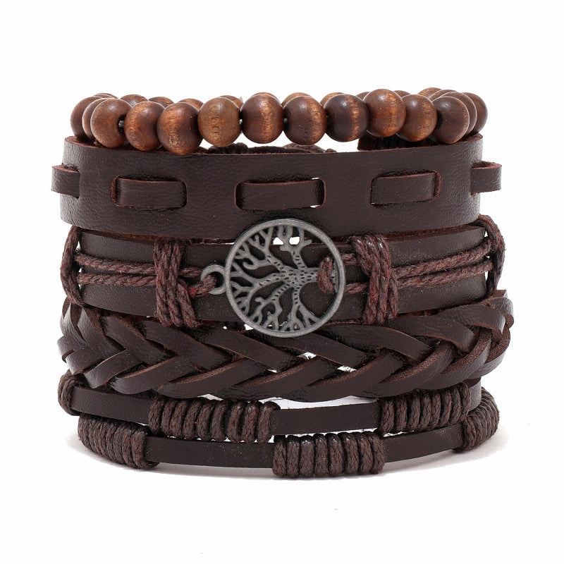Wholesale 3PCS Leather Handwoven Men's Bracelets