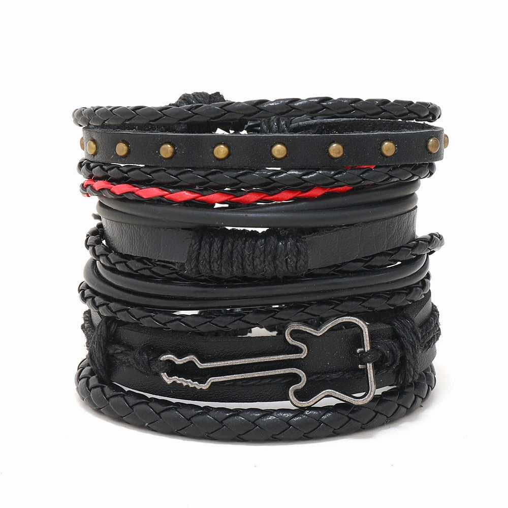 Wholesale 3PCS Leather Handwoven Men's Bracelets