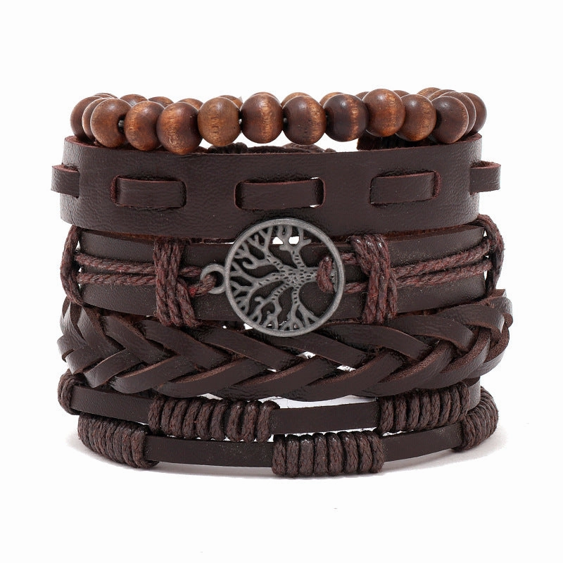 Wholesale 3PCS Leather Handwoven Men's Bracelets