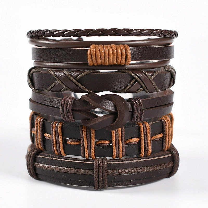 Wholesale 3PCS Leather Handwoven Men's Bracelets