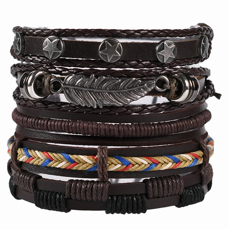 Wholesale 3PCS Leather Handwoven Men's Bracelets