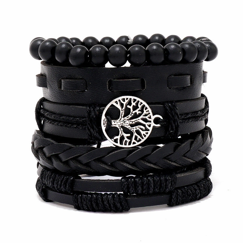 Wholesale 3PCS Leather Handwoven Men's Bracelets
