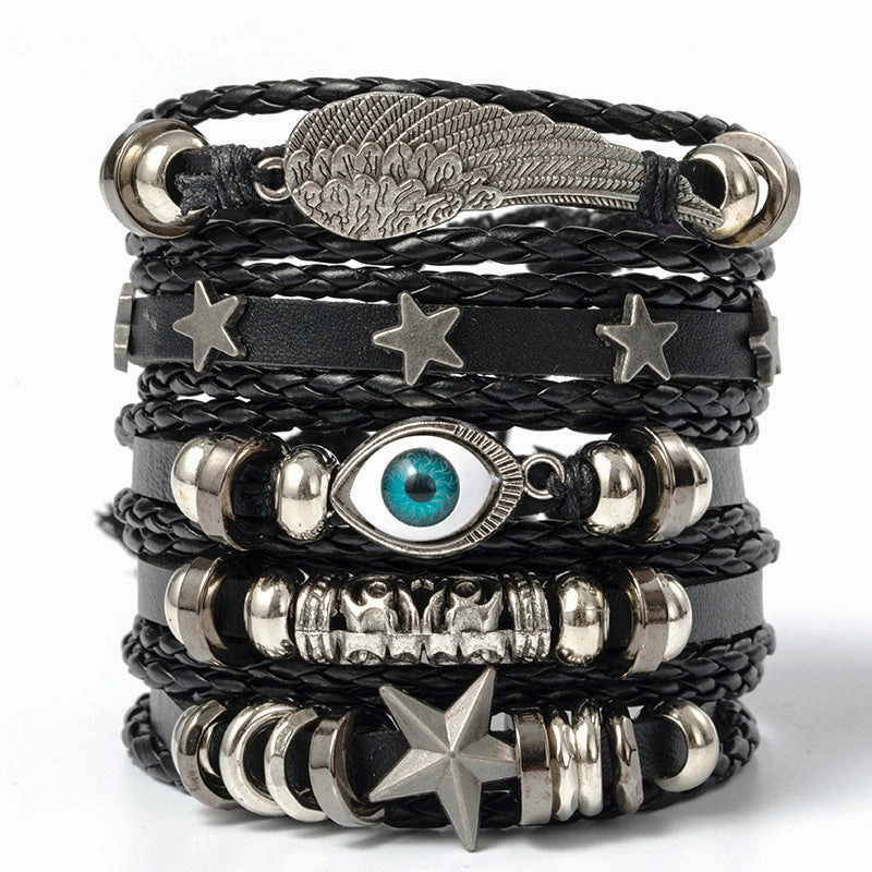 Wholesale 3PCS Leather Handwoven Men's Bracelets
