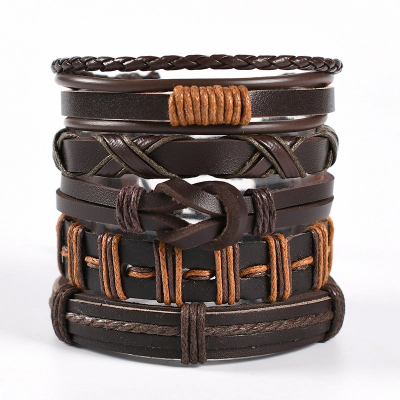 Wholesale 3PCS Leather Handwoven Men's Bracelets