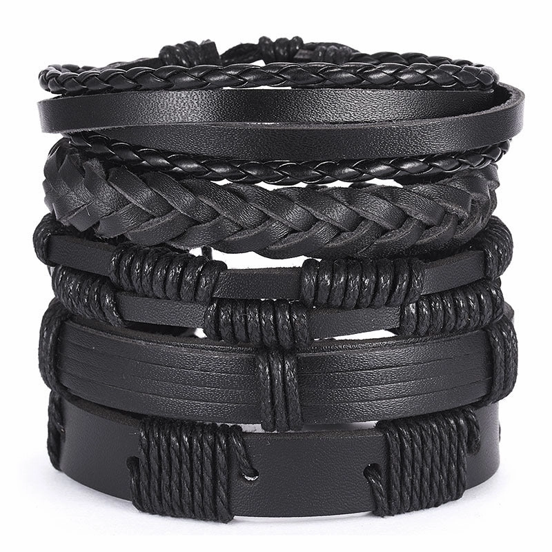 Wholesale 3PCS Leather Handwoven Men's Bracelets