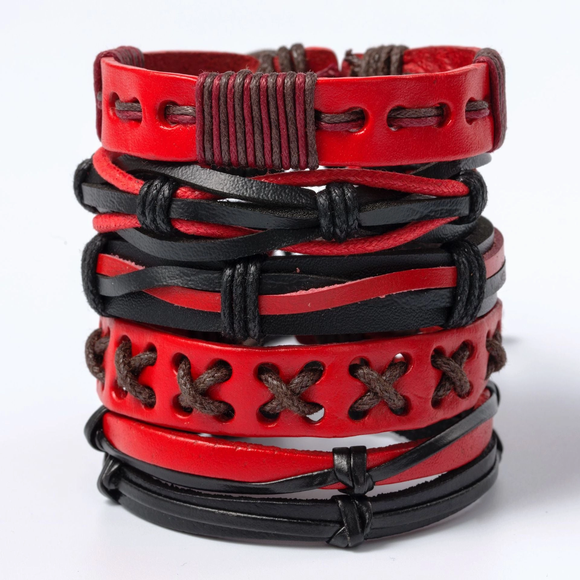Wholesale 3PCS Leather Handwoven Men's Bracelets