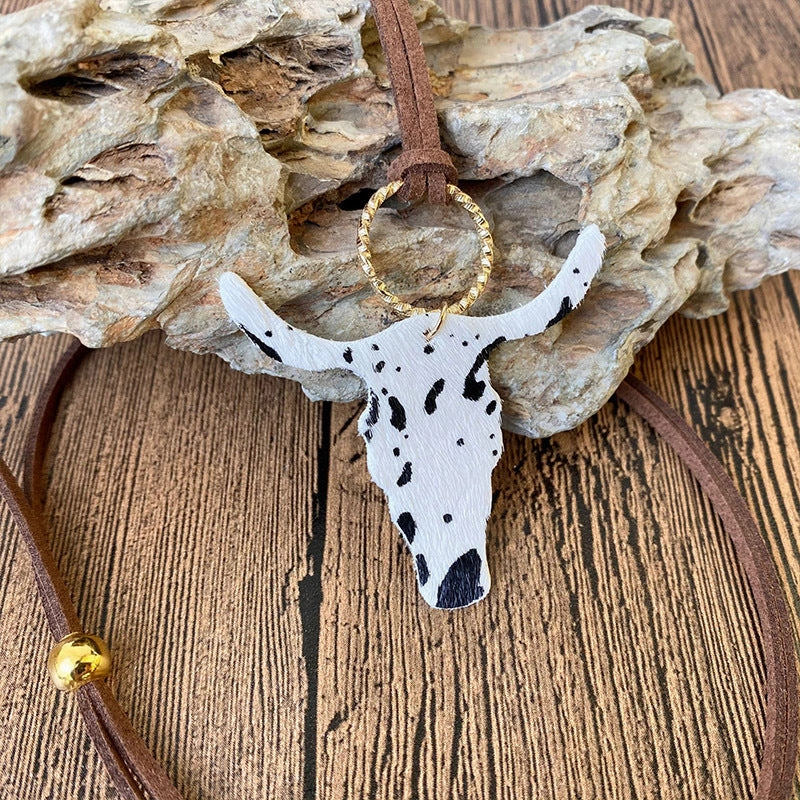 Wholesale 3pcs/pack Western Style Cow Pattern Cow Head Texas Map Leopard Print Turquoise Imitation Pearl Cowhide Leather Necklace