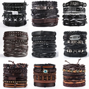 Wholesale 3PCS Vintage Men's Leather Suit Multi-layer Bracelet