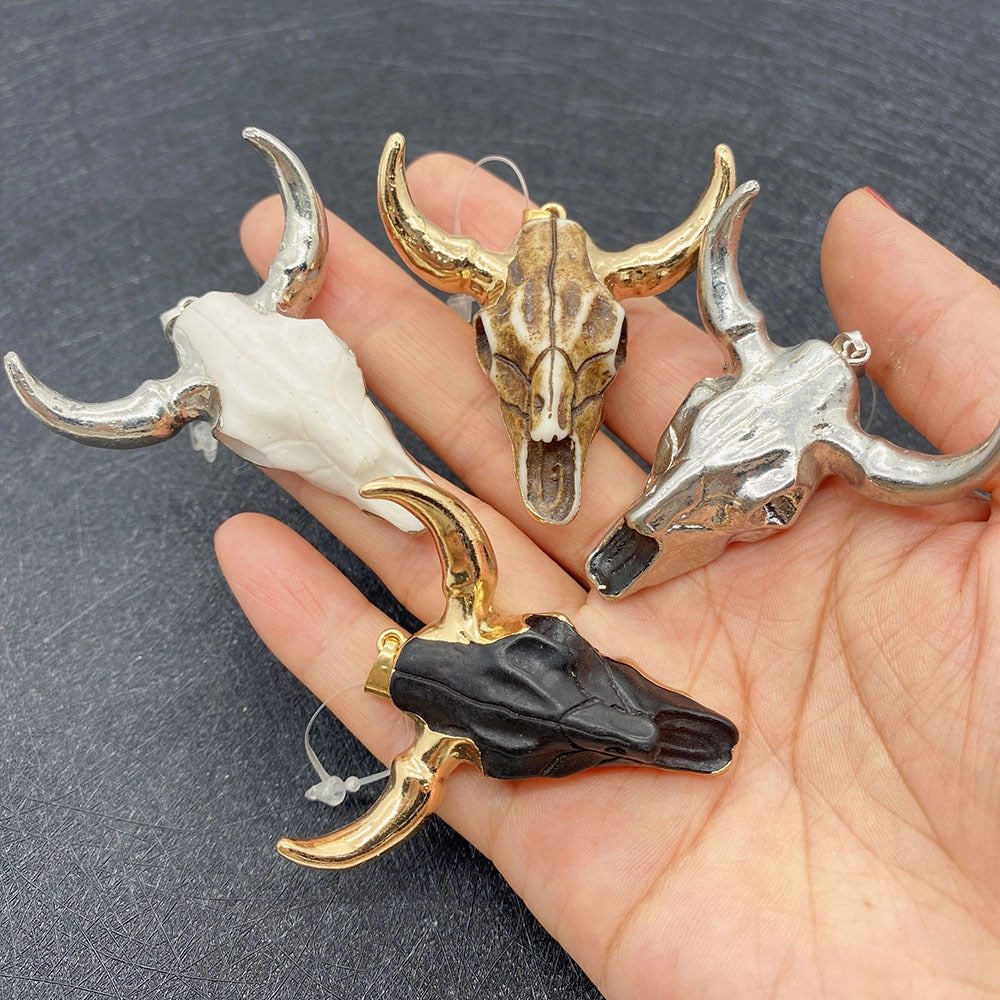 Wholesale 4546mm Acrylic White Gold Bull Head Shape Melon Seed Buckle Pendant