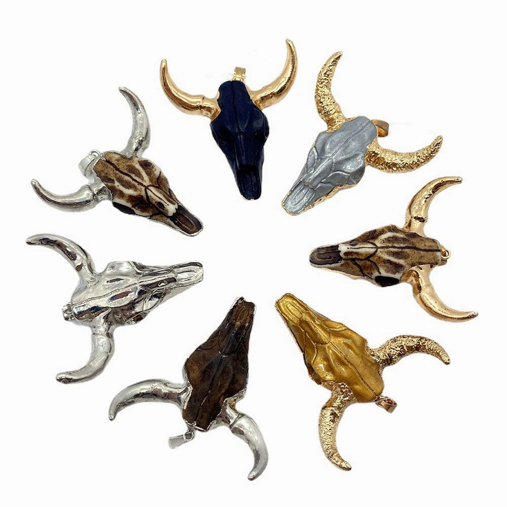 Wholesale 4546mm Acrylic White Gold Bull Head Shape Melon Seed Buckle Pendant