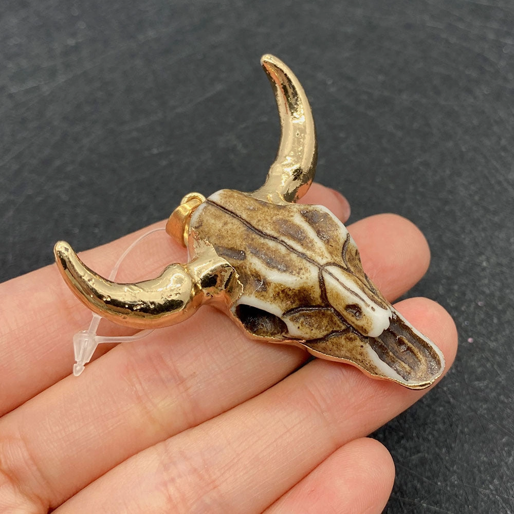 Wholesale 4546mm Acrylic White Gold Bull Head Shape Melon Seed Buckle Pendant